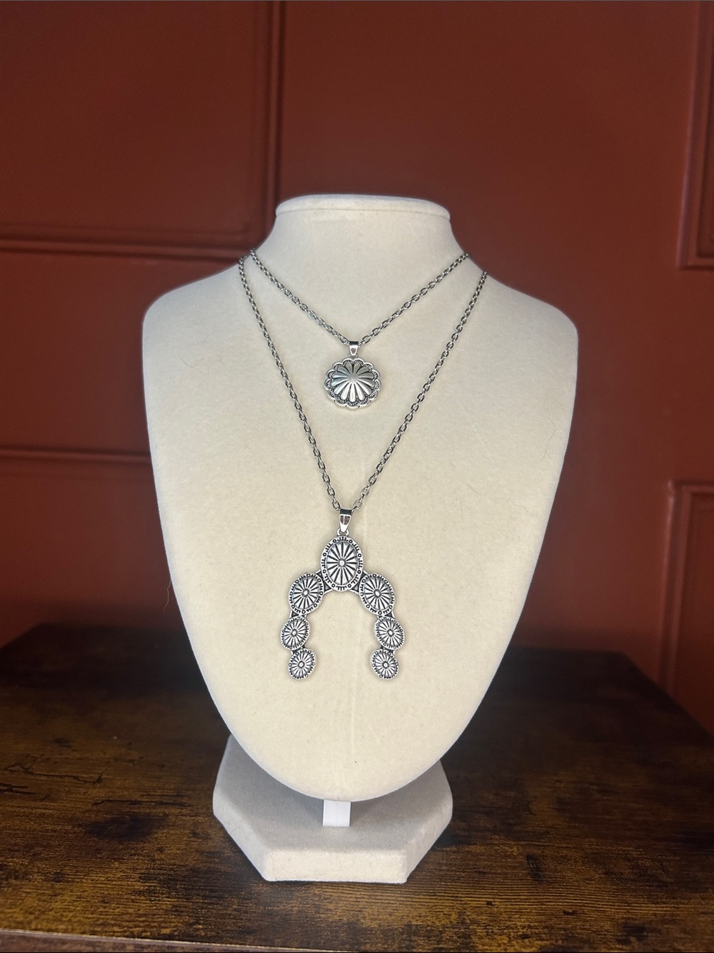 Sterling-Style Silver Layered Concho Necklace Set